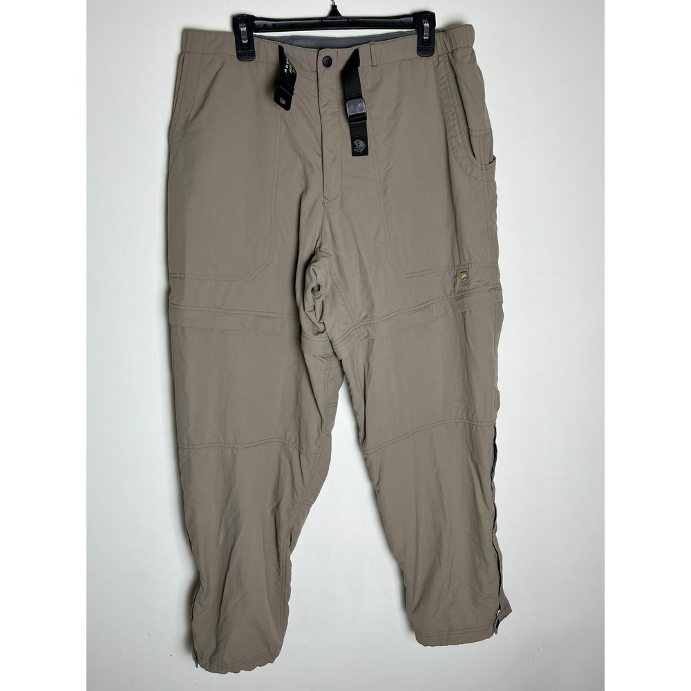 Mountain Hardwear Convertible Pants Mens XL Tan Hiking Zip Off Outdoor Utility